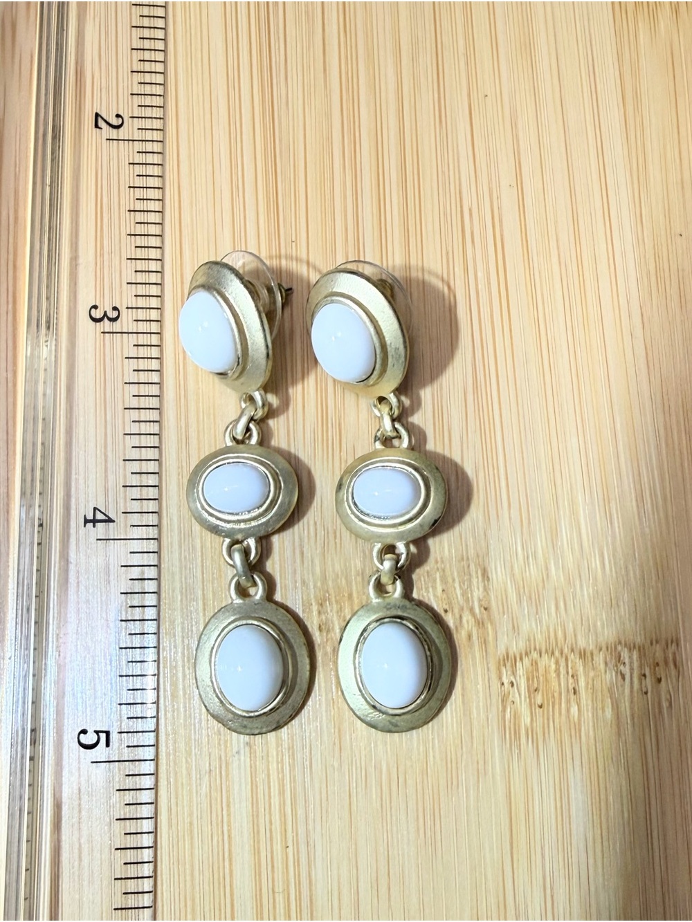 Gold and White Drop Earrings - Elegant Women's Jewelry